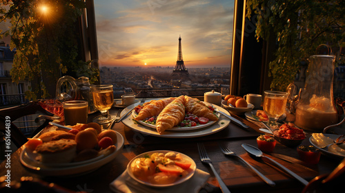 French cuisine French omelette with Paris background