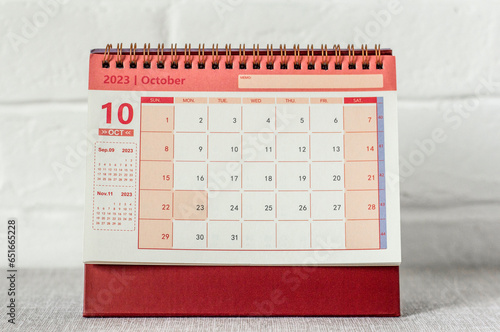 Hello October 2023. Desktop calendar for planning and managing each date.