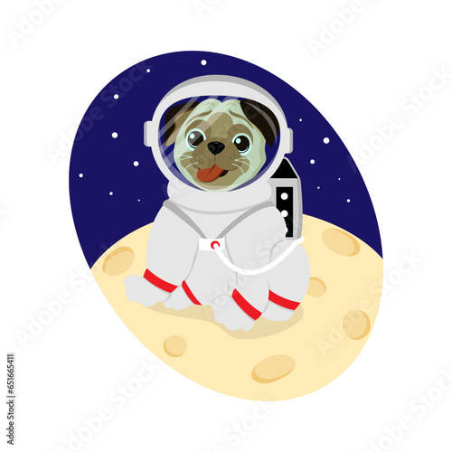 puppy astronaut in a spacesuit on the moon