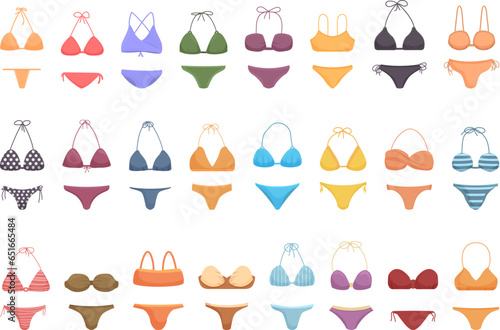 Bikini icons set cartoon vector. Woman beach. Summer fashion