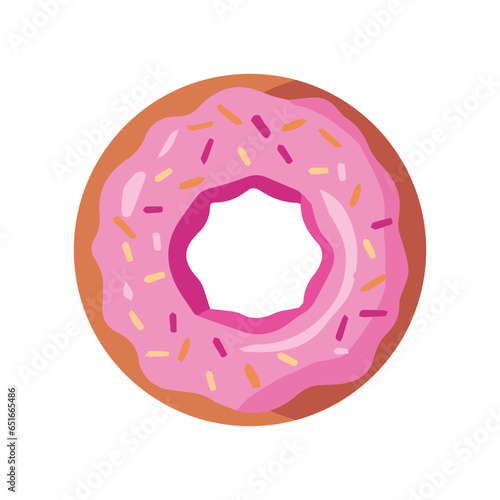 Donut vector illustration, flat donut with pink glaze and sprinkles toppings vector art isolated on a white background
