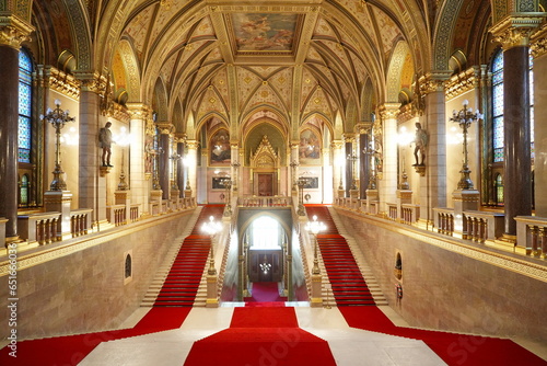 Photography Budapest, Hungary - August 22, 2023: Interior of the Hungarian Parliament buildi
