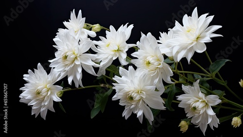a bouquet of white chrysanthemums against a dark, monochromatic background, emphasizing the purity and grace of these flowers. © lililia