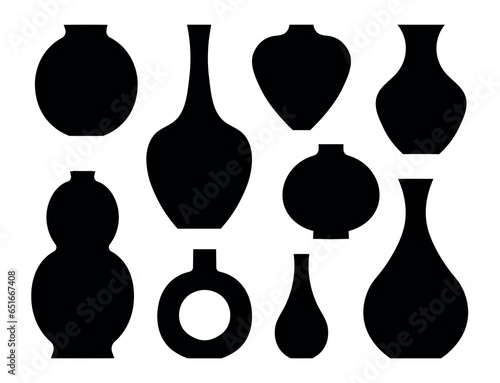  set of vases. vase silhouettes collection, various black abstract vases