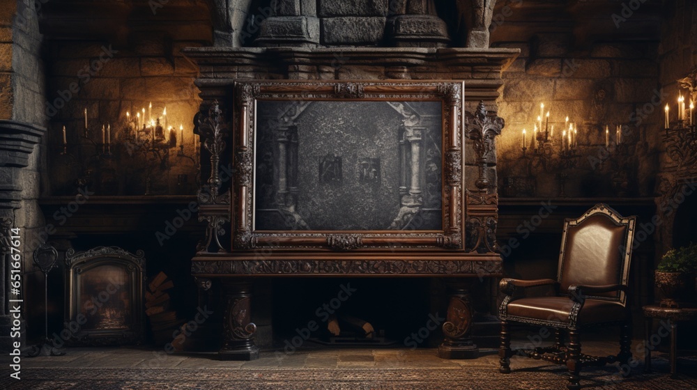 Create a captivating mockup of a poster frame on a chiseled marble wall ...