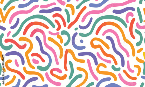 Wavy shapes and swirling strokes. Vector seamless pattern. Attractive multi-colored design  children s doodle lines  suitable for general background illustrations.