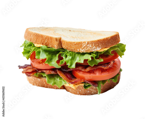 Bacon Lettuce and Tomato Sandwich Isolated on a transparent Background