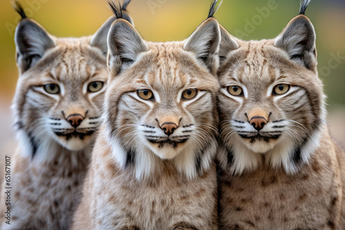Group of Red lynxes close up in the wild