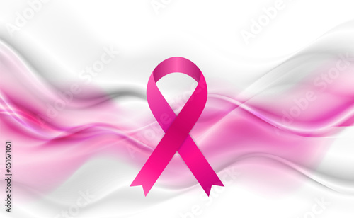 Breast cancer awareness month. Pink ribbon tape and smooth waves concept pattern. Women healthcare abstract background. Vector illustration