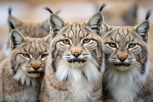 Group of Red lynxes close up in the wild © Veniamin Kraskov