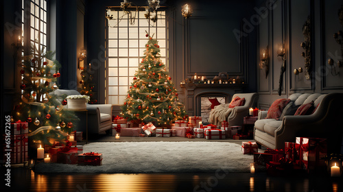 santa claus in the christmas tree. Generative AI