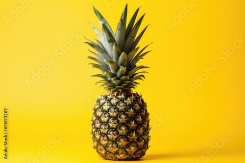 Beautiful fresh ripe pineapple fruit on yellow backround