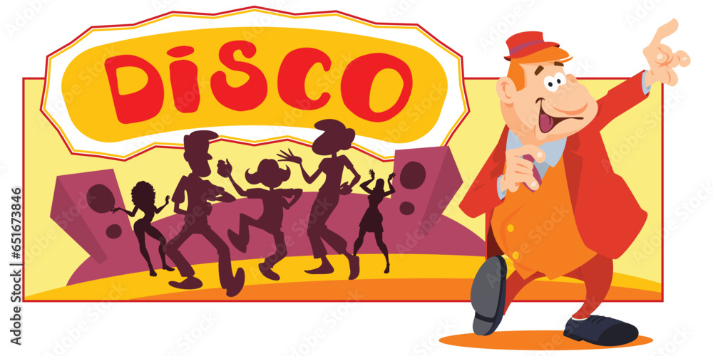 Fototapeta premium Cute man dancing disco. Illustration for internet and mobile website.
