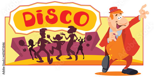 Cute man dancing disco. Illustration for internet and mobile website.