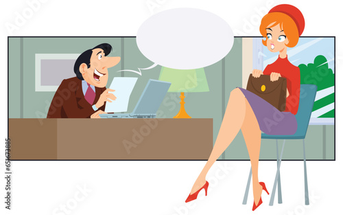 Men and women communicate in office. Illustration for internet and mobile website.