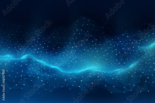 Smooth mesh and waves - abstract blue geometric digital technology background.  Concept for neural network, big data, communication, data stream, cyber data flow,  AI, cloud computing. Generative AI