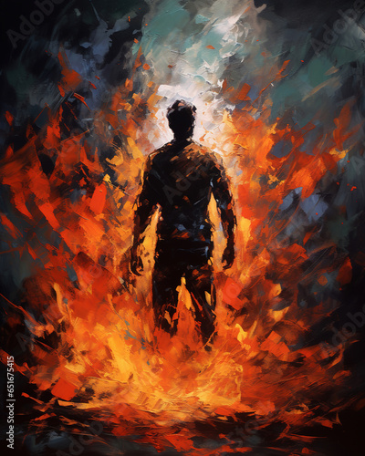 silhouette of a man on fire, abstract art, generative ai 
