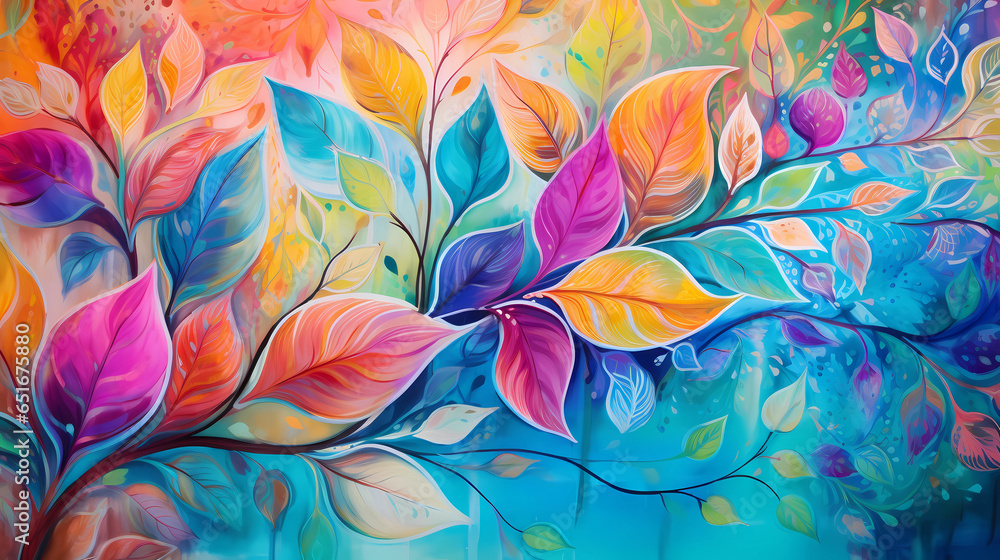 Colorful background of drawn bright flowers.