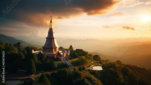 landmark pagoda in doi inthanon national park at chiang mai, thailand. photo