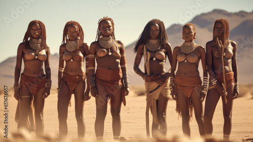 natural beautiful group of himba woman, himba girl. photo