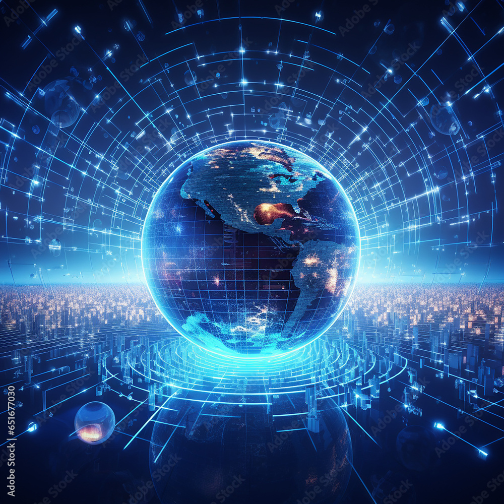 Obraz premium Futuristic background about the Internet coverage of the entire planet created with Generative Ai