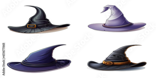 Halloween Witch Hat, Frontal Shot, Many different designs, Design Selection PNG file, transparent background, isolated objects