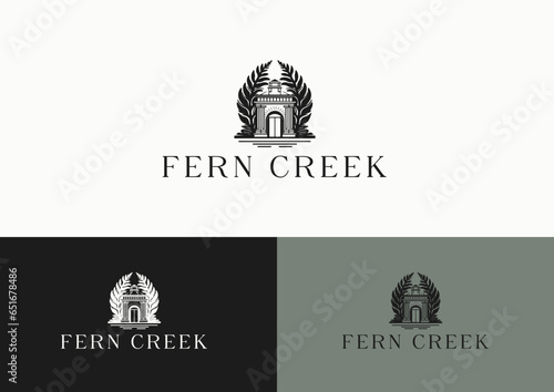Minimalistic logo, sign, symbol. Fern house. Mansion