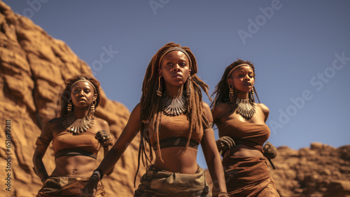 natural beautiful group of himba woman, himba girl.generative ai photo