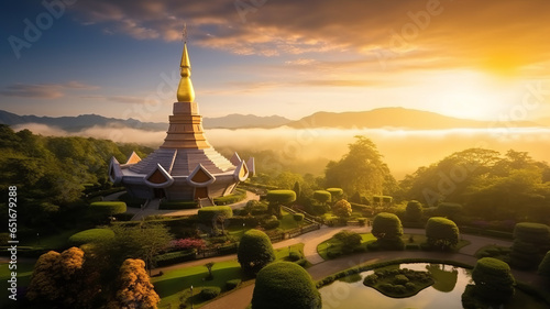 landmark pagoda in doi inthanon national park at chiang mai, thailand.generative ai photo