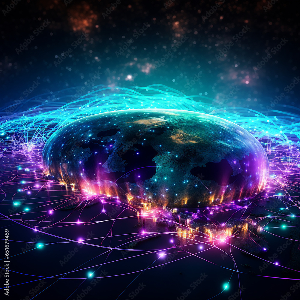 Obraz premium Futuristic background about the Internet coverage of the entire planet created with Generative Ai