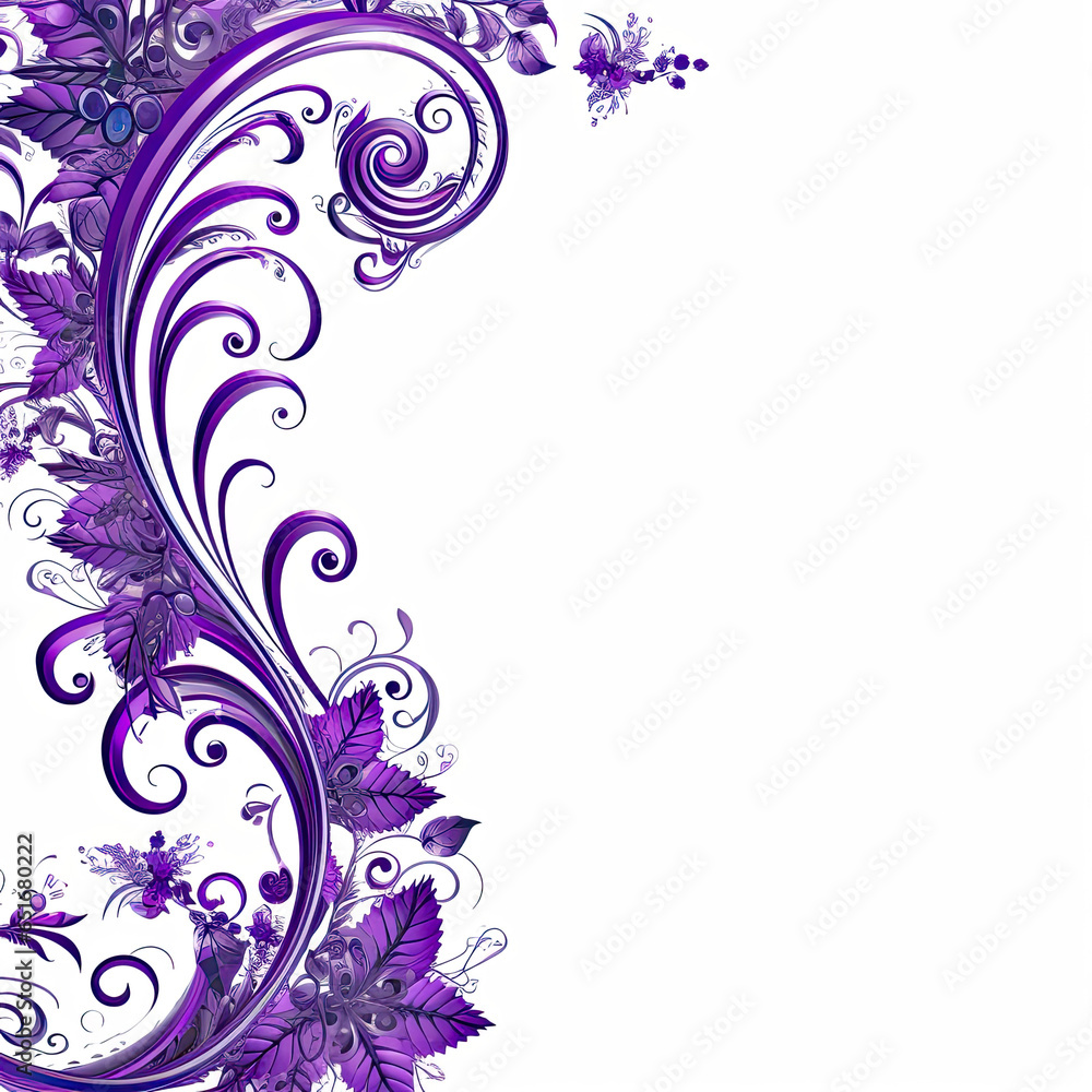Violet elaborate filigree corner borders on white Background, AI Generated Violet elaborate filigree corner borders on white Background, AI Generated