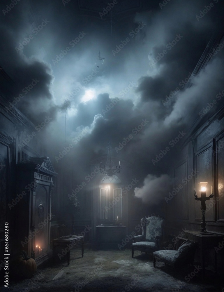 spooky atmosphere, in the clouds illustration