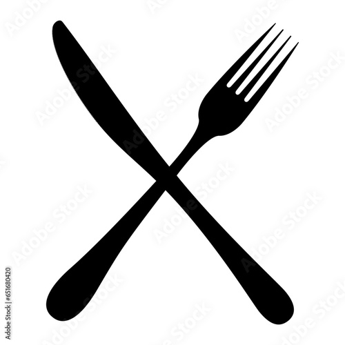 Crossed fork over knife. Cutlery icon isolated on white background. restaurant business concept, vector flat illustration. Kitchen utensils for eating, tableware for restaurant serving.