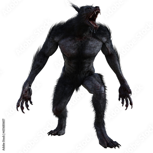 3D Rendering Illustration of Fantasy Werewolf With Bloodied Skin Posing for Attack