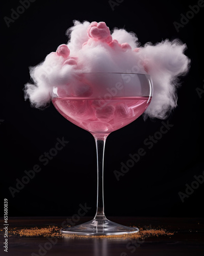 Designer hazy pink cocktail with cotton candy 