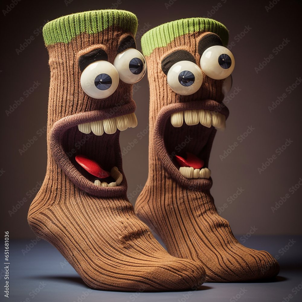 Fototapeta premium A funny socks laughing with big eyes and tongue out created with Generative Ai