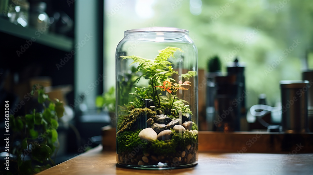 A plant terrarium, lots of natural light created with Generative Ai