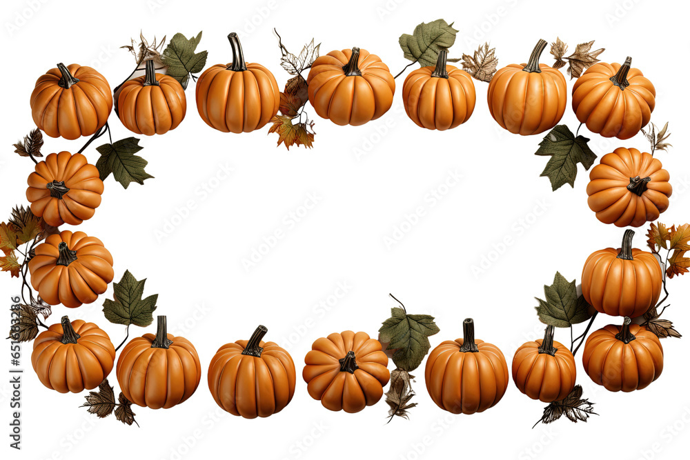 Halloween Festive autumn frame of pumpkins and leaves on white background. The concept of Thanksgiving or Halloween Halloween Festive autumn frame of pumpkins and leaves on white background. The concept of Thanksgiving or Halloween