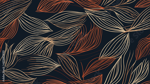 Fototapeta Naklejka Na Ścianę i Meble -  Luxury floral pattern with hand drawn leaves. Elegant astract background in minimalistic linear style. 