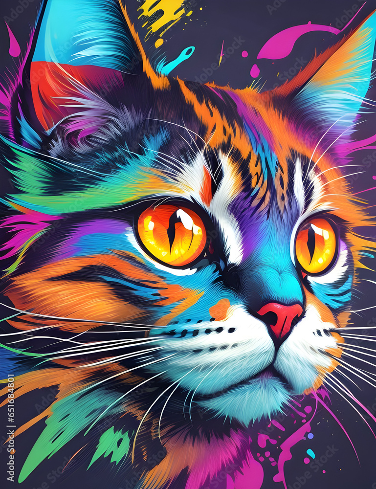 Fototapeta vector t-shirt art ready for print colorful graffiti illustration of a cat