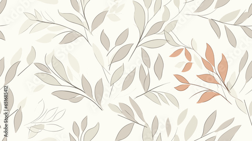 Seamless pattern with one line leaves. Vector floral background in trendy minimalistic linear style.