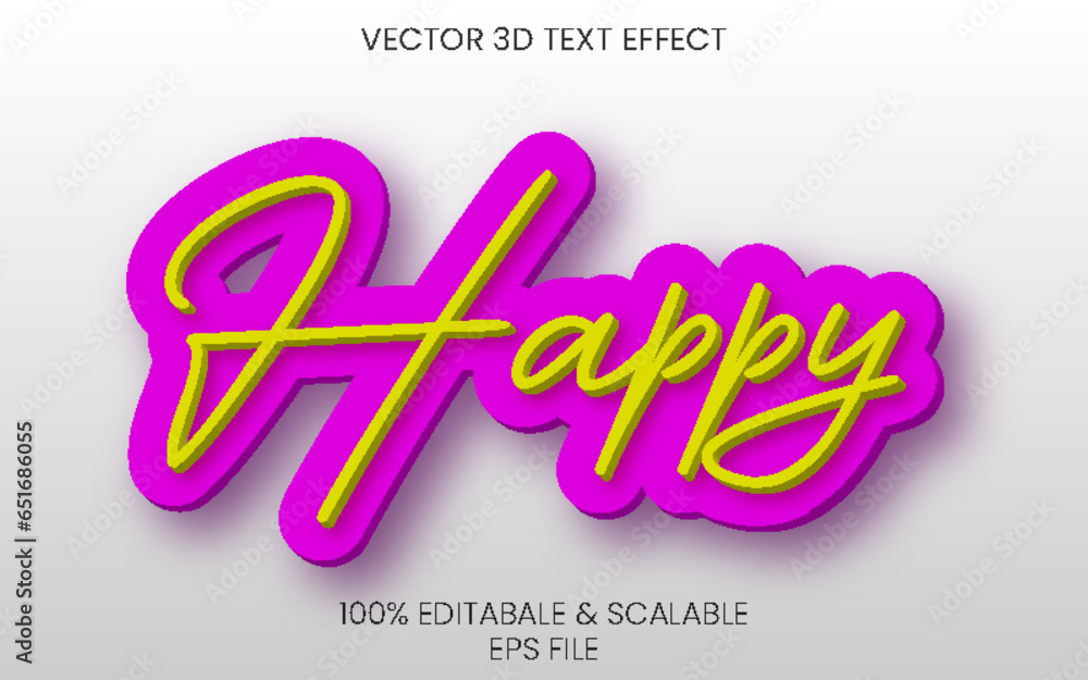 Vector happy 3d font typography editable text effect style