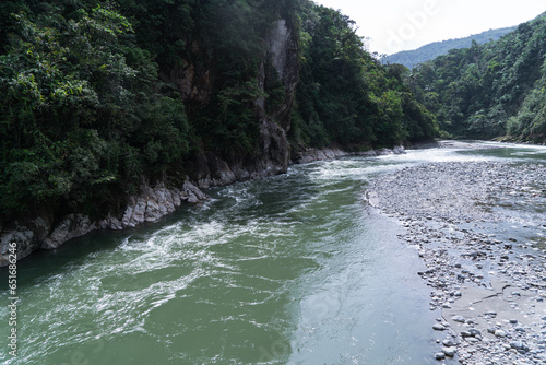 Panoramic landscape of the Pastaza river in the Ecuadorian jungle