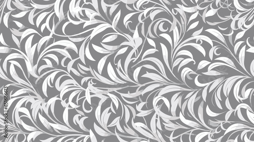 Vector seamless pattern with leaves and curls. Monochrome abstract floral background. Stylish monochrome texture. © Tania