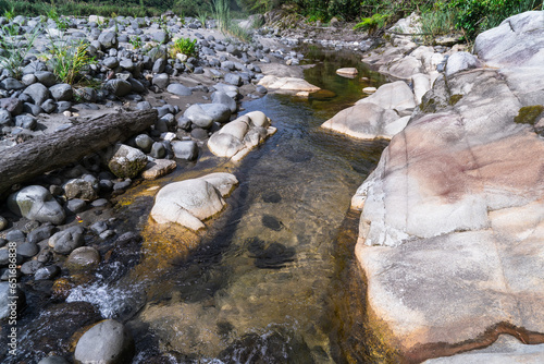 Exotic stones in a river in the jungle photo