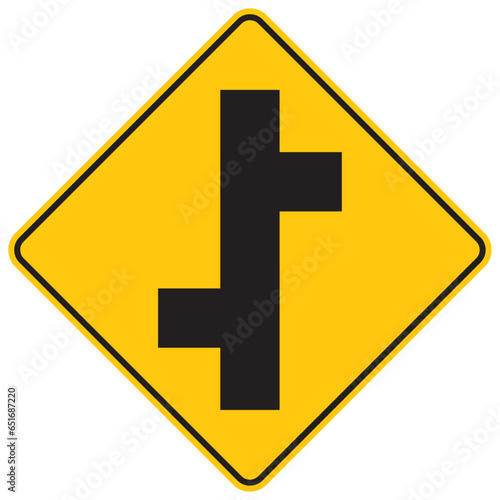 intersección escalonada primera a la izquierda, icono, vector, símbolo, silueta, ilustración, señal de prevención, señal color amarillo, pictograma, rombo, preventivo, señales, imagen, indicar, norma,