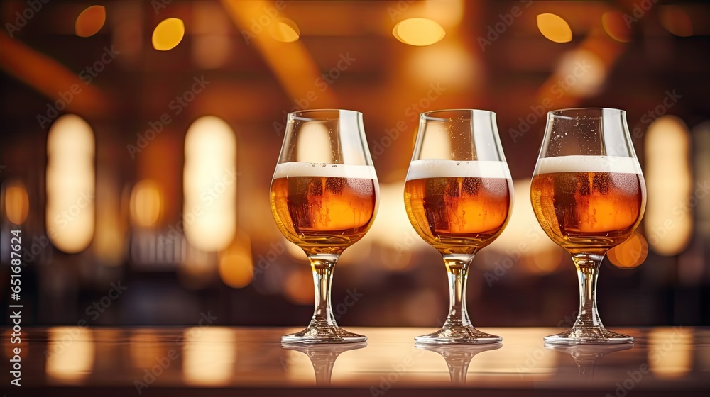 glasses with beer on the background of the bar glasses with beer on the background of the bar