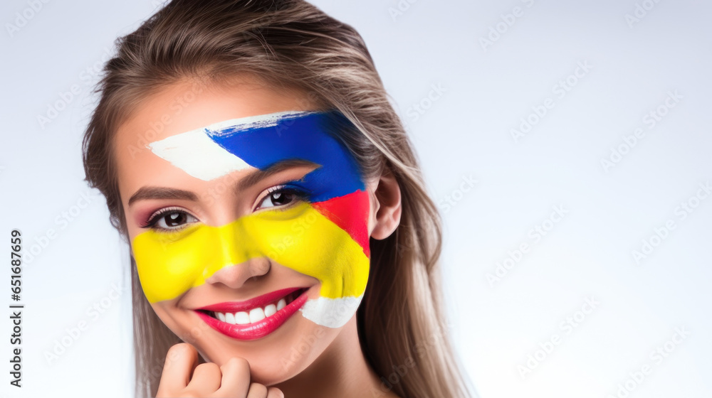 A Colombian young has the national flag painted on their faces A Colombian young has the national flag painted on their faces