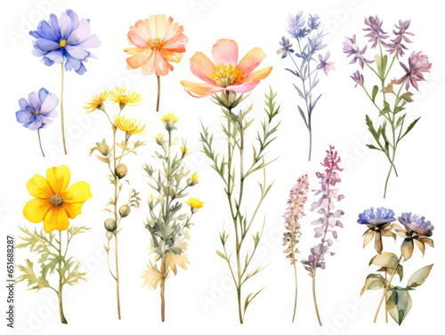 Set of Watercolor bridal wild flowers isolated on white background  AI Generated