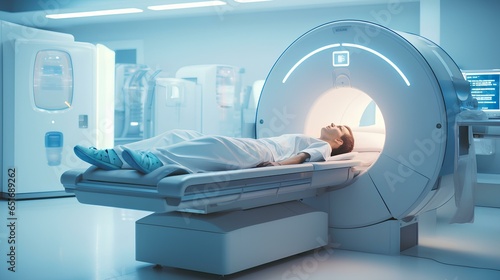 A man lying on a computed tomography machine, ct, X-ray, examination of a person.